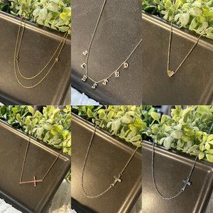 SIX Short necklaces, assortment of gold, silver and rose gold.